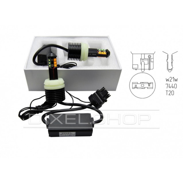 Лампа светодиодная LED T20 (7440) 40W (CREE) ДХО+Поворот (Белый+Желтый)